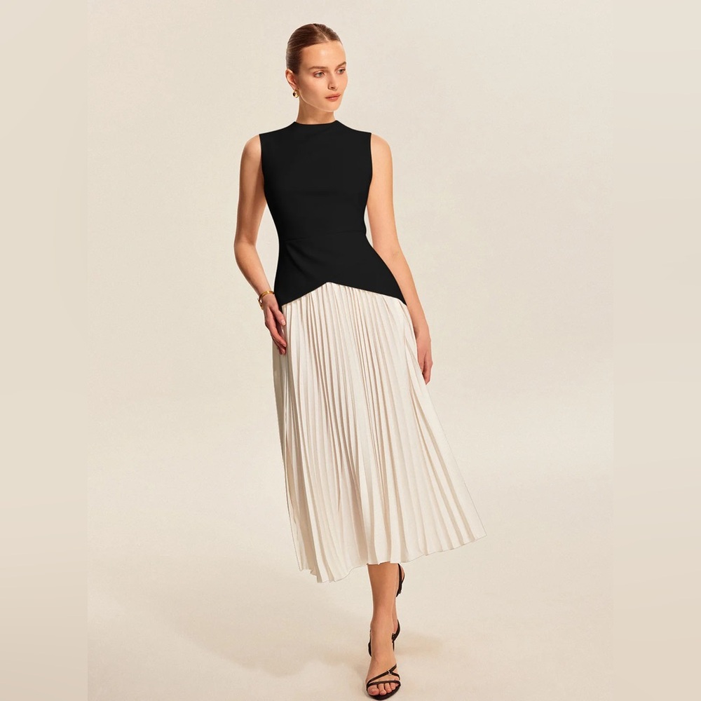 Elegant Black and White Sleeveless Dress